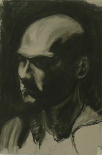 model- en portrettekencursus, 14-10-2009, houtskool op grijs papier